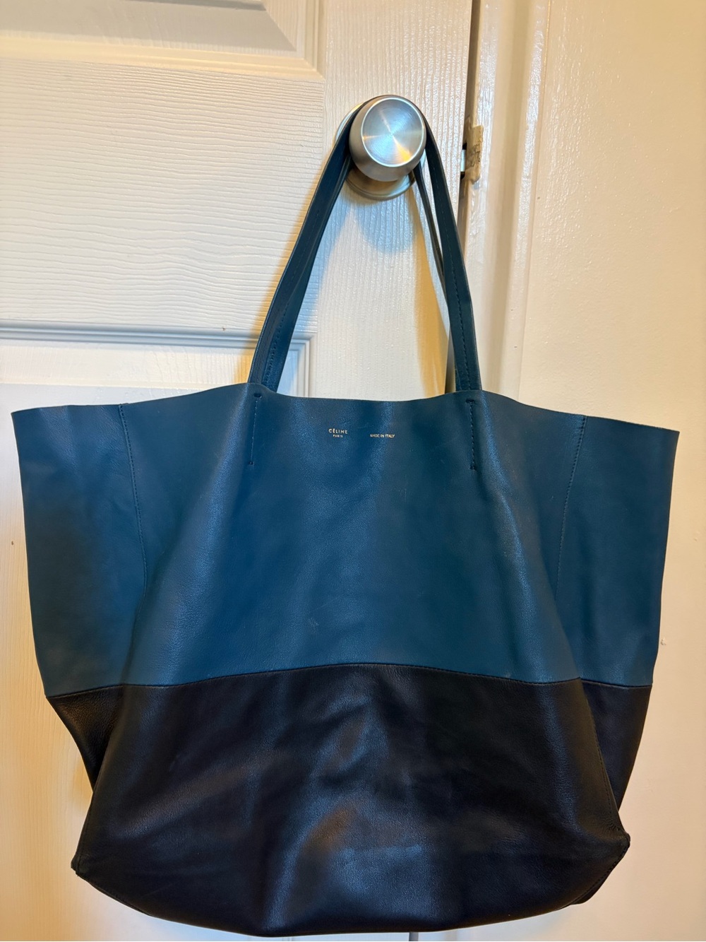 Celine Blue and Black Two-Tone Leather Tote
